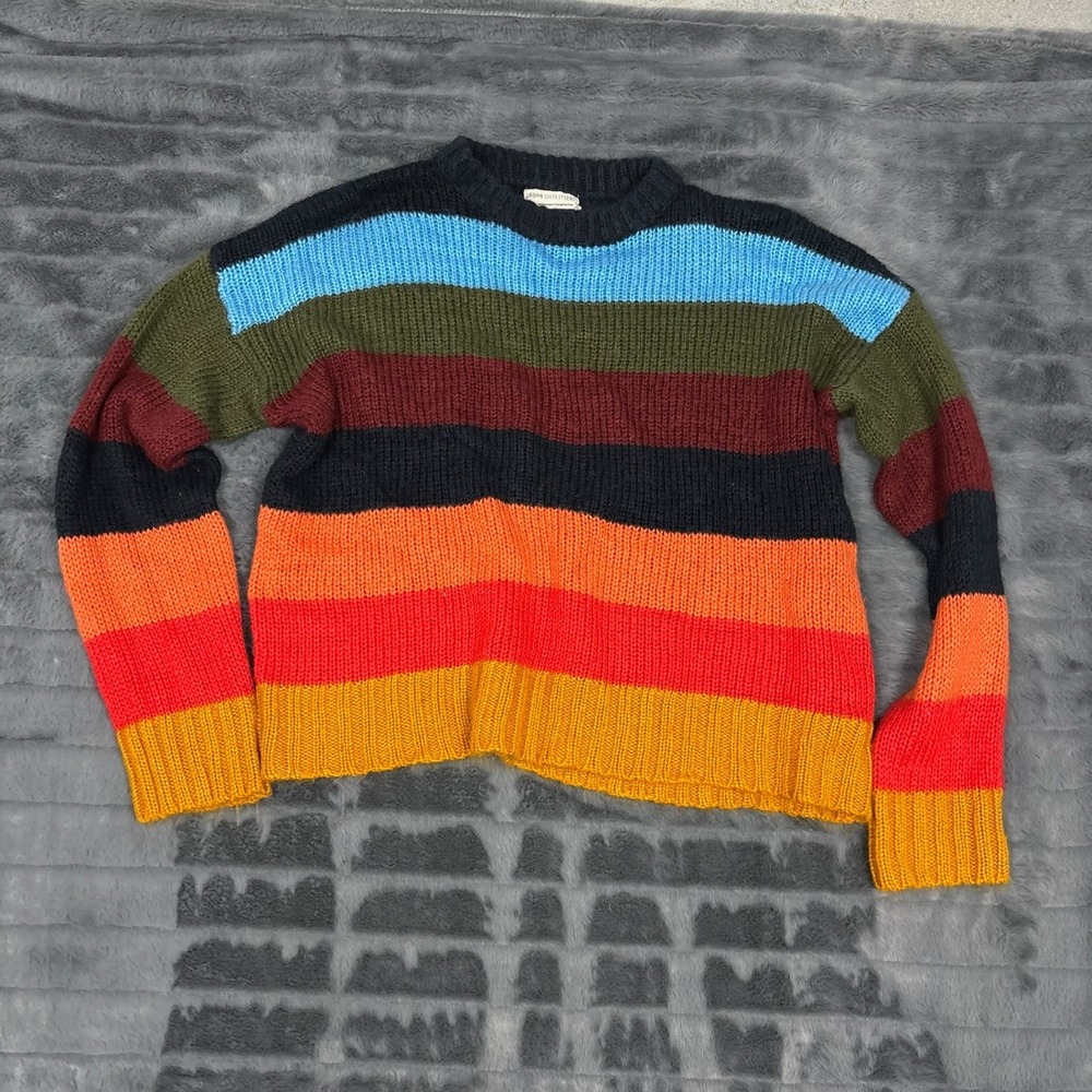 Urban Outfitters Striped Chunky Knit Crew Neck Sweater Multi Color Womens Small